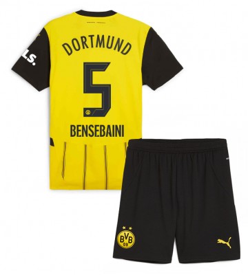 Borussia Dortmund Ramy Bensebaini #5 Primera Equipación Niños 2024-25 Manga Corta (+ Pantalones cortos)